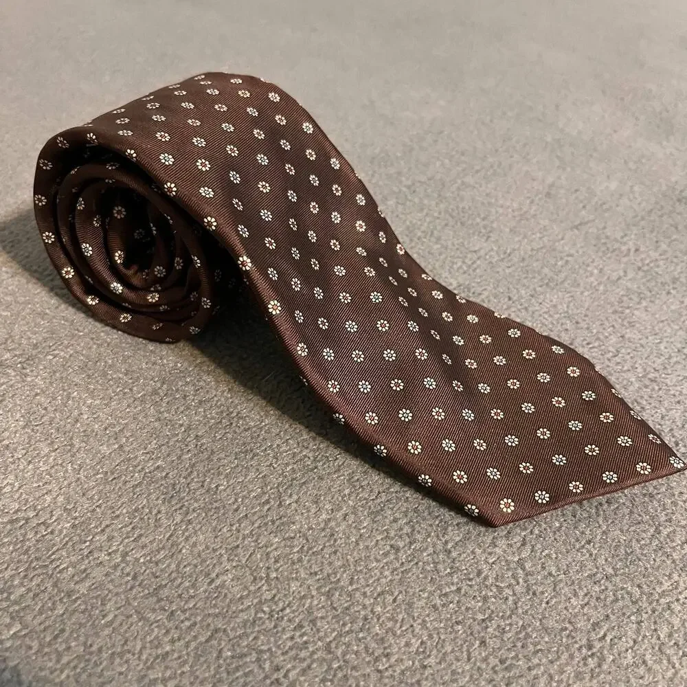 Vintage Brownstone Silk Tie Mens Brown Floral Dark Academia Retro Preppy 56